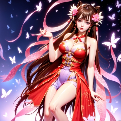 8k,tmasterpiece、quality、ultra - detailed、Master workarilyn ,Clear face,（Best quality）, (beuaty girl:1.4),( hanfu red Chinese style clothes),long hair fluttering,(Smile without showing teeth),In among flowers ,(plump figure:1.1),clear face, chinese clothes
