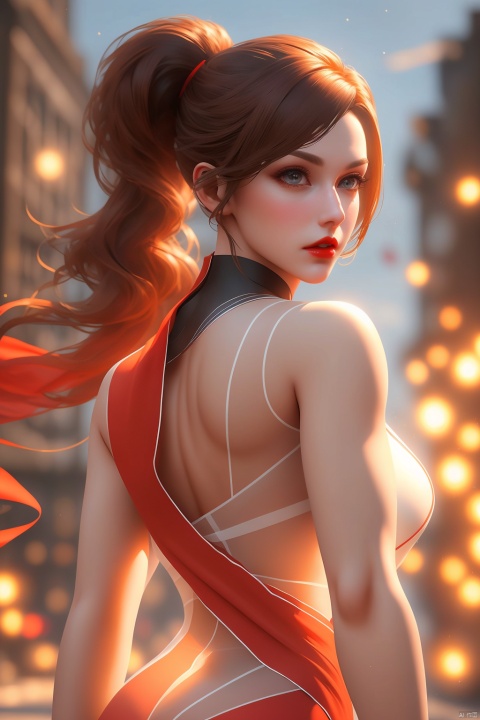 Solo sexy superwoman, (red lips), sexy figure, full figure, (handsome), (ponytail), BREAK (Wrap with transparent clothes), BREAK (combat posture), BREAK (exquisite hairstyle), (beautiful light effect, UE4, Fantastic Reality), [32k hd] ^ 10, (facial detail portrayal)
