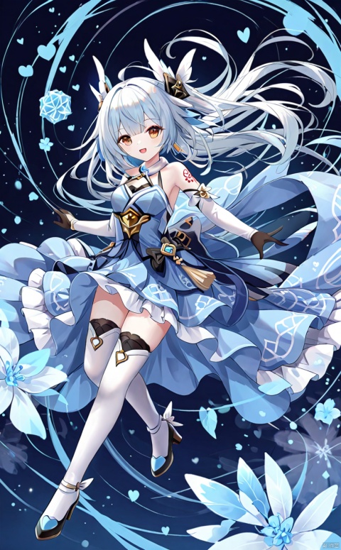 tianqijijijia, solo, 1girl, long hair,open mouth, gloves, smile, looking at viewer, bangs, full body, mecha musume, dress, high heels,boots, tattoo, thighhighs,breasts, elbow gloves, heart, bare shoulders,dress, floating hair, high heel boots, thigh boots, inksketch,lumine \(genshin impact\)
