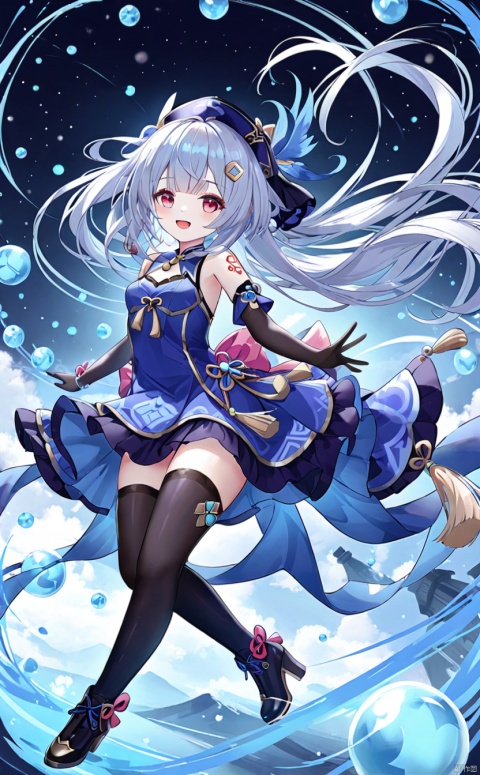  tianqijijijia, solo, 1girl, long hair,open mouth, gloves, smile, looking at viewer, bangs, full body, mecha musume, dress, high heels,boots, tattoo, thighhighs,breasts, elbow gloves, heart, bare shoulders,dress, floating hair, high heel boots, thigh boots, inksketch,qiqi (genshin impact)
