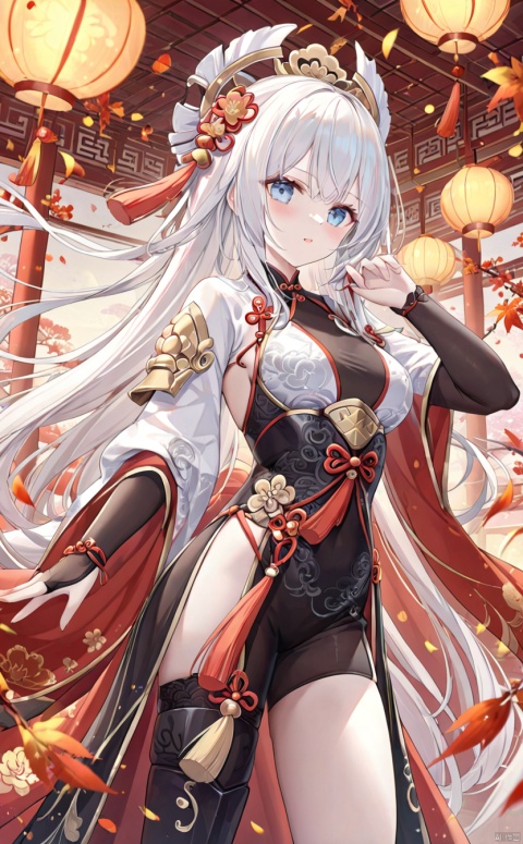 A beautiful woman, armor, white hair, Chinese elements,32K ultra high definition,best quality, masterpiece,Qi Liangliang