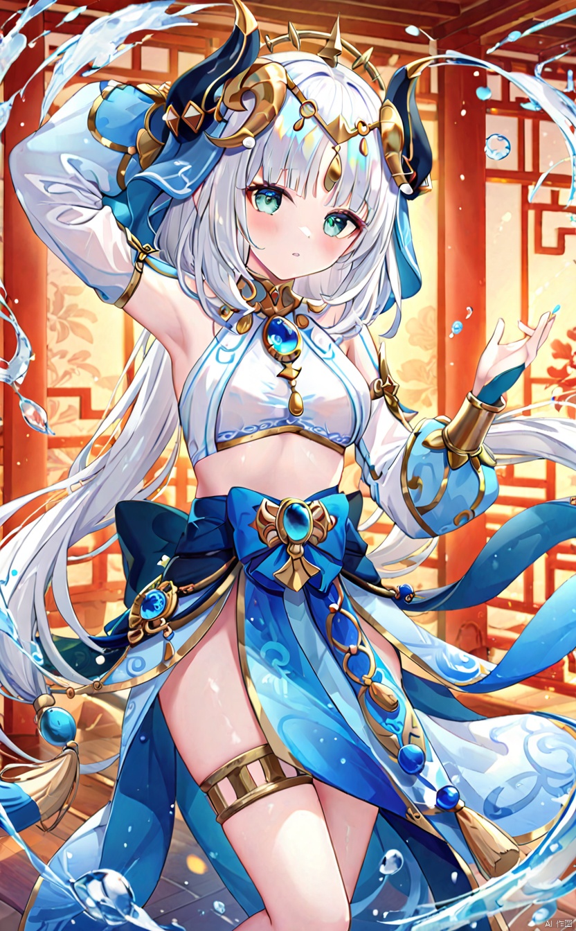 A beautiful woman, armor, white hair, Chinese elements,32K ultra high definition,best quality, masterpiece,nilou (genshin impact)