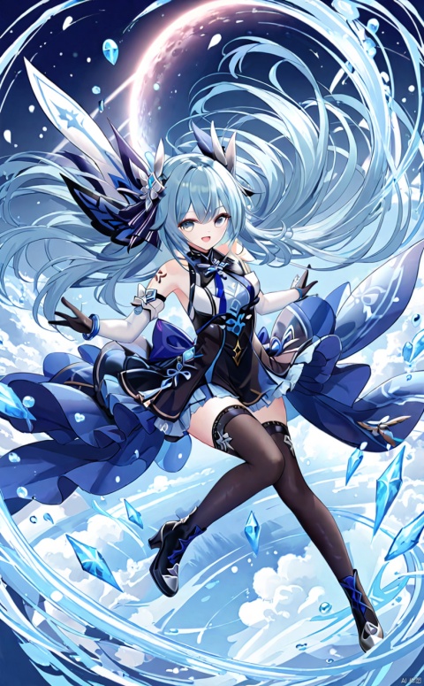  tianqijijijia, solo, 1girl, long hair,open mouth, gloves, smile, looking at viewer, bangs, full body, mecha musume, dress, high heels,boots, tattoo, thighhighs,breasts, elbow gloves, heart, bare shoulders,dress, floating hair, high heel boots, thigh boots, inksketch,eula (genshin impact)
