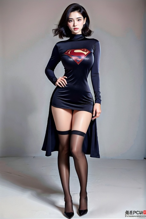  full body，18years old girl，Giant Milk，supergirl ，Short hair，black Stockings,Supergirl