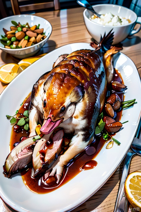 Roasted duck on the table