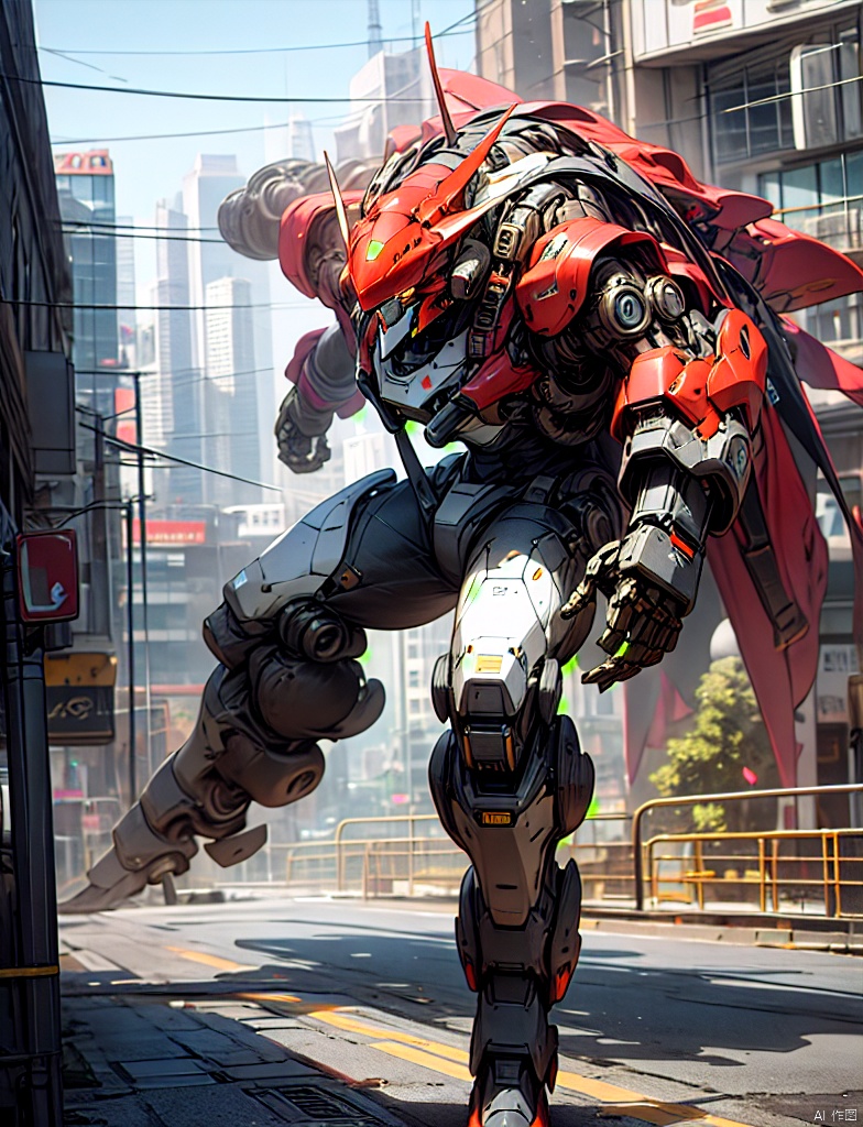 3D_style, outdoor, bright colors, city, square,good shine, OC rendering, highly detailed, volumetric,1strong robot,powerful hero, robot hero, mecha