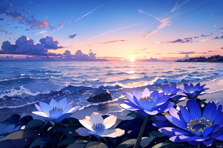 blue Flower Sea, Sunset