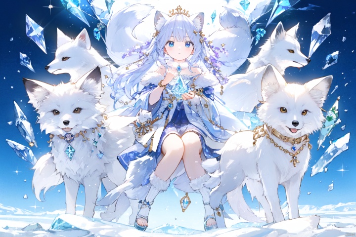 Crystal, white fox, Arctic fox, crystal pendant, magic, nobility