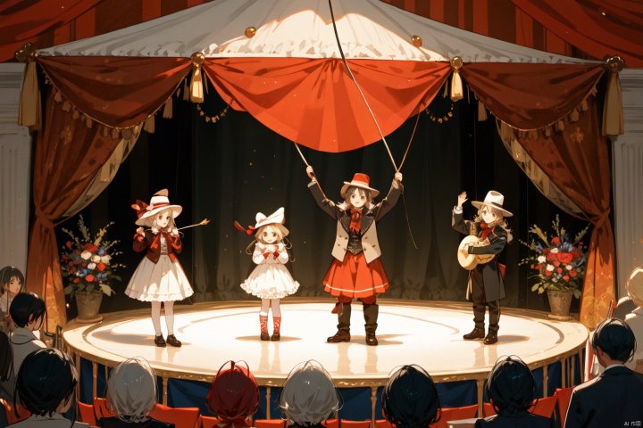 Circus, circus tents, ribbons, show, clowns, magicians