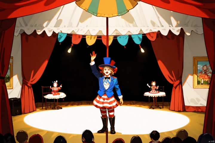 Circus, circus tents, ribbons, show, clowns, magicians