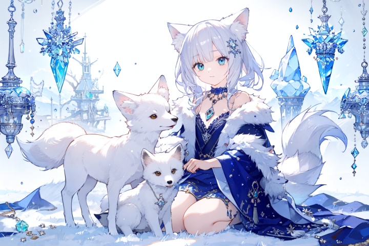 Crystal, white fox, Arctic fox, crystal pendant, magic, noble, beautiful fantasy creature