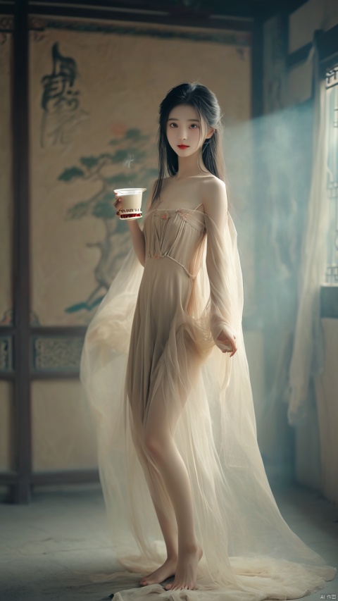 Chinese classical beauty, whole body, long legs, little girl, girl, poor milk, A cup, naked, Dunhuang Flying, Tulle Dress