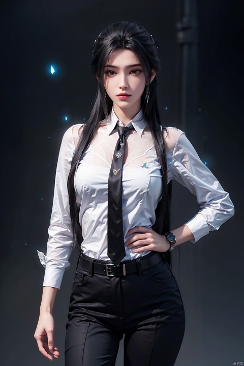  fashionable, vibrant, outfit, posing, front, colorful, solo, looking at viewer, shirt,((1girl)), (eastern dragon:1.5),white shirt,necktie, collared shirt, pants, black pants, formal, suit, black necktie, watch, black suit,Visual impact,A shot with tension,(upper body:1.0),cold attitude, Ear stud,tattoo,Long Legs,black pantyhose,high heels
Masterpiece,best quality,official art, Extremely detailed CG unit 8k wallpaper,realistic,light rays,light particles, 1 girl,solo,skin,pantyhose,play skin,black hair,necktie, Long hair,pantyhose,standing,day, (simple background:1.2), Dynamic pose,looking at viewer,cowboy shot,breaks,hand on hip,belt,lips, ((poakl)), 002lxx