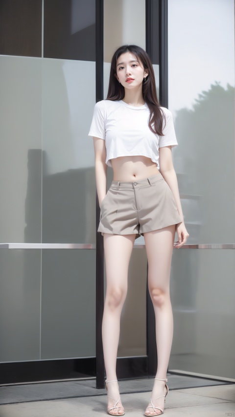  (Best Quality), (Masterpiece), (High), Illustrated, Original, Very Detailed,1 Girl,(from below),full body,Solo, Shorts, Big breast,long Hair, Whistle, Long Legs, Wrist Straps, Navel, Long Hair, Abdomen, Shorts,Shirt, Lips, White Shorts, Long Legs, Looking at the Audience,yebin, jy, miniJK, 1 girl, liuyifei,Outside,1girl