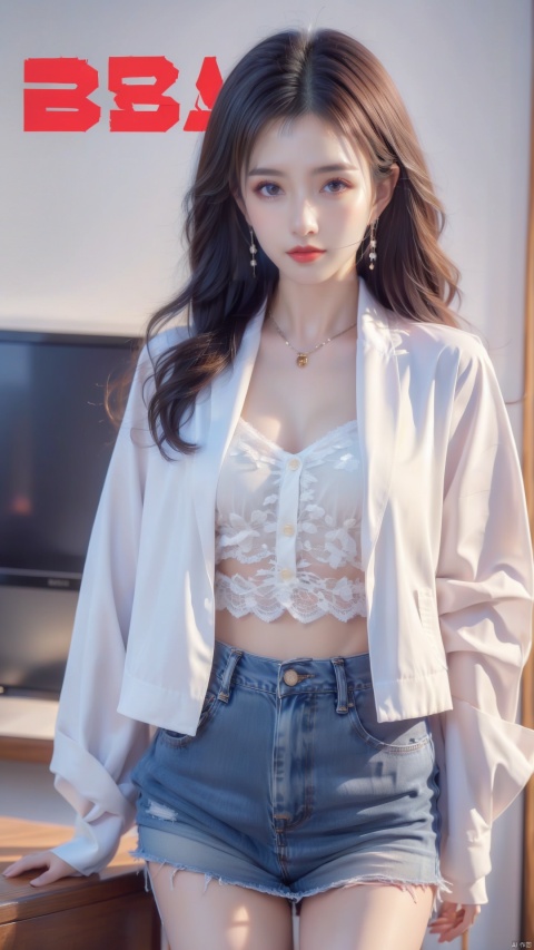  80sDBA style, fashion, (magazine: 1.3), (cover style: 1.3),Best quality, masterpiece, high-resolution, 4K, 1 girl, smile, exquisite makeup,shirt,jean,jacket , lace, tv,boombox
,, , ,long_hair , yunv, dlrb,1girl, wangyushan