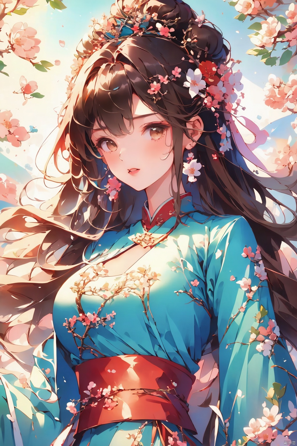  (masterpiece, best quality:1.2),(1girl:1.5),aged vintage paper,
a red pattern with white swirls ,Pencil Draw, jujingyi, 1girl, long hair, brown hair, hair ornament, long sleeves, very long hair, upper body, flower, wide sleeves, sash, petals, chinese clothes, Pencil Draw, flower, (\meng ze\),bubble, hydress