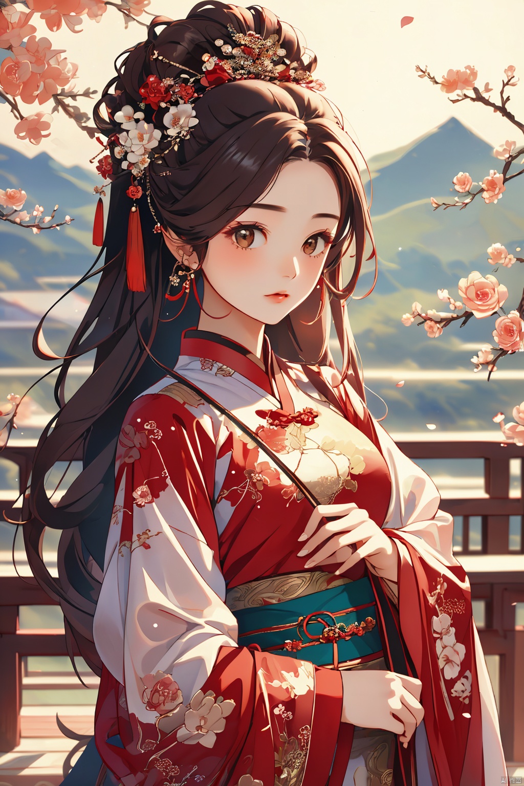  (masterpiece, best quality:1.2),(1girl:1.5),aged vintage paper,
a red pattern with white swirls ,Pencil Draw, jujingyi, 1girl, long hair, brown hair, hair ornament, long sleeves, very long hair, upper body, flower, wide sleeves, sash, petals, chinese clothes, Pencil Draw, flower, (\meng ze\),bubble, hydress