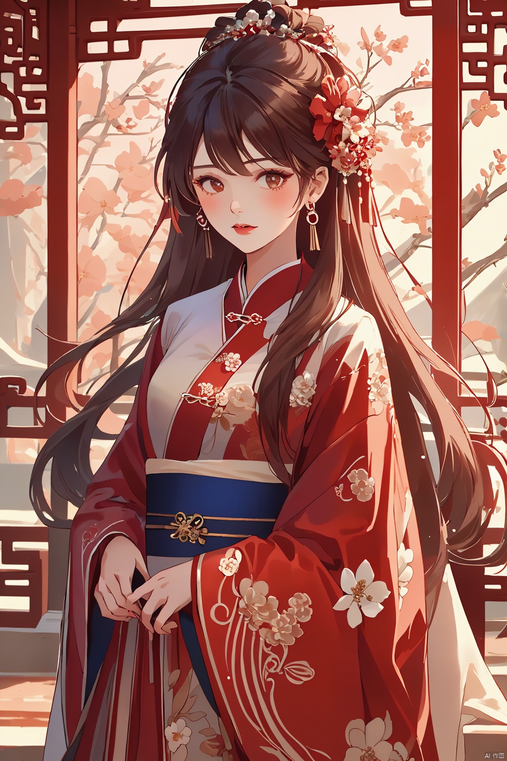  (masterpiece, best quality:1.2),(1girl:1.5),aged vintage paper,
a red pattern with white swirls ,Pencil Draw, jujingyi, 1girl, long hair, brown hair, hair ornament, long sleeves, very long hair, upper body, flower, wide sleeves, sash, petals, chinese clothes, Pencil Draw, flower, (\meng ze\),bubble, hydress