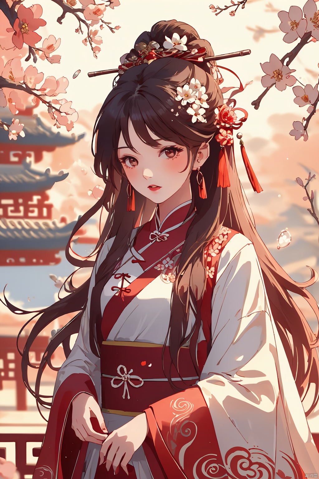  (masterpiece, best quality:1.2),(1girl:1.5),aged vintage paper,
a red pattern with white swirls ,Pencil Draw, jujingyi, 1girl, long hair, brown hair, hair ornament, long sleeves, very long hair, upper body, flower, wide sleeves, sash, petals, chinese clothes, Pencil Draw, flower, (\meng ze\),bubble, hydress