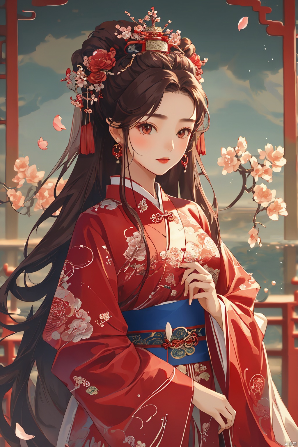  (masterpiece, best quality:1.2),(1girl:1.5),aged vintage paper,
a red pattern with white swirls ,Pencil Draw, jujingyi, 1girl, long hair, brown hair, hair ornament, long sleeves, very long hair, upper body, flower, wide sleeves, sash, petals, chinese clothes, Pencil Draw, flower, (\meng ze\),bubble, hydress