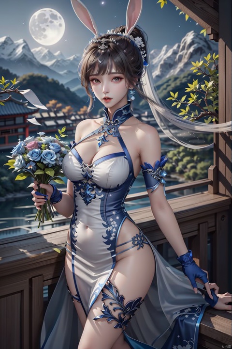 （Xiaowu has a pair of white rabbit ears.） Xiao Wu,A pair of lovely white rabbits. In an ancient city., china dressPrompt: Xiao Wu, In an ancient city.,Close ,（Xiao WuRabbit ear 1.3）,shot,8k,1girl,dress,thighhighs,bare shoulders,lo style chinesedress,bouquet,rose,jewelry,earrings,holdingflower,gloves,elbowgloves,vase,underwear,panties,cleavage,,garterstraps,Scorpion braid, high ponytail, long hair, bridal updo. White and moving, smart eyes, beautiful and delicate. She is petite, well-proportioned, tall and quaint.The ancient city is surrounded by mountains and rivers,The weeping willows on the shore,The moonlight is as quiet as water. The autumn wind sweeps away the yellow leaves.Vision 1.3,Cute Rabbit Ears,Graceful Curve,Negative prompt: EasyNegative,Steps: 20,Sampler: Euler a,CFG scale: 7,Seed: 0,Size: 512x768,VAE: Automatic,Denoising strength: 0.5,Clip skip: 2,Model: jimengv2,LoRA: 4bc654f7-d2b9-4438-b02c-b523472a38a1.by_tusi,317aae22-a282-43d1-b1ff-20c9c3305aa3.by_tusi,Hires resize: 1024x1536,Hires steps: 20,Hires upscaler: R-ESRGAN 4x+,(Two rabbit ears), china dress, chinese dress, xiaowu