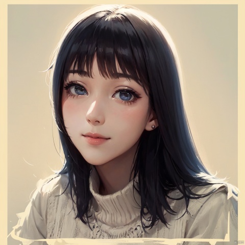 a gril, Look at the camera with your eyes,black-hair,smile, Half-length portrait
, jijianchahua