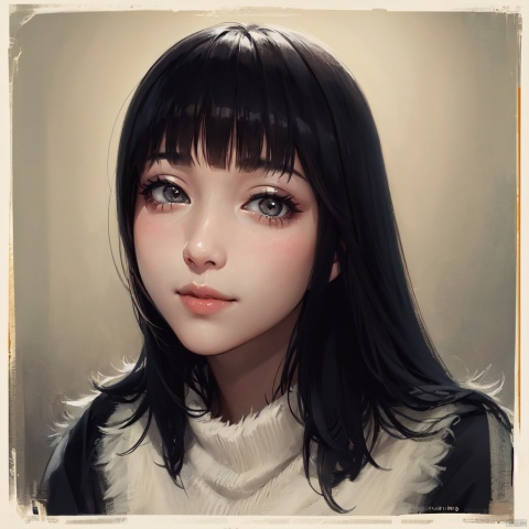 a gril, Look at the camera with your eyes,black-hair,smile, Half-length portrait
, jijianchahua, gchf, shanhaijing,Black pupil