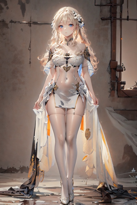  maiden,White silk stockings,long hair