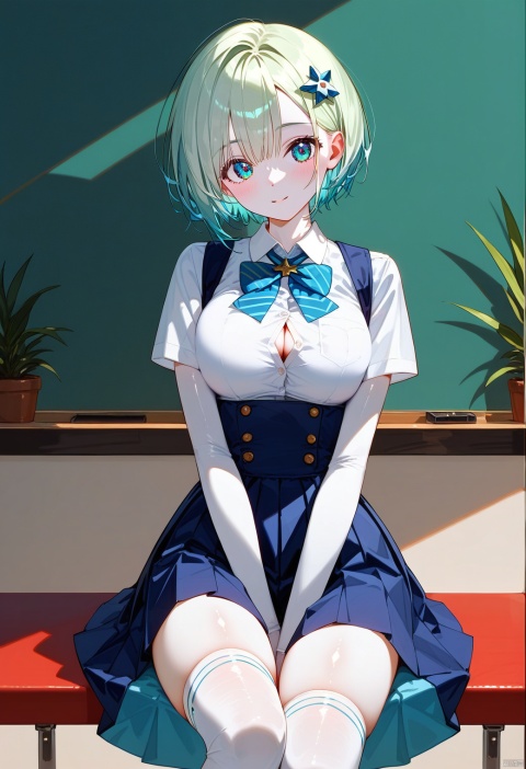  (score_9,score_8_up,score_7_up),
masterpiece,best quality,ultra-detailed,very aesthetic,absurdres,1girl,cutegirl,thin waist,thin,(shiny_skin:1.2),(fair skin:1.4),(white skin:1.4),
school_uniform,thighhighs,short hair to shoulder length,hair with a silver to cyan gradient,neat bang,long sleeveshair ornament,
squeeze chest,elbow squeeze chest,drawbench,knead breast,
