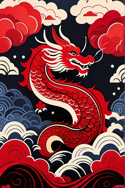  Oriental Dragon,Red Theme, Auspicious Clouds