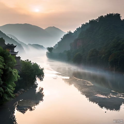  In Ganzhou, Yu Gutan overlooks the tranquil Gan River, a scene captured in surreal photography. Ethereal mists dance upon the water's surface, blending reality with dreams. Amidst this serene ambiance, history whispers secrets of bygone eras.
