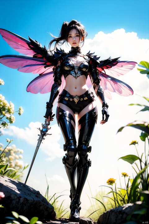 1girl,breasts,long hair,holding,weapon,holding weapon,standing,outdoors,floating hair,thigh strap,leotard,blue eyes,white hair,medium breasts,gloves,bangs,day,holding sword,full body,looking at viewer,closed mouth,headgear,armor,very long hair,solo,glowing,robot,[blush],building,white footwear,covered navel,mecha,hair between eyes,white gloves,hair ornament,black socks,sky,backlighting,white leotard,large breasts,cool,'((yellow and black exoskeleton))','((Augmented cyborg))','((Girl fused with          a wasp))'((yellow hair color))',wasp wings,wasp tattoo,action scene,queen bee,supermodel,(petalsfall）[[mechagirl]],mecha,up,mecha,,future,solo,looking at viewer,yellow eyes,weapon,white hair,wings,armor,mecha musume,v-fin,long hair,breasts,mecha angel,solo,looking at viewer,blue eyes,yellow eyes,weapon,white hair,wings,[[armor]],[mecha musume],v-fin,long ponytail hair,breasts,big ponytail,petite,whole    body,beautiful detailed   fullbody,standing,Maro  eyebrows,((white  skin)),white   hair,gray hair,(underboob of whitejacket),shoulder holster,leg holster,pencil skirt,[[mechagirl girl]],shortstacks,huge breasts,cat ear,mecha wings,pretty face,charming eyes,perfect shape,complex design,exquisite picture,[full body mech],white mecha shoes,[outer bone panzer],Photos of vast landscapes,(from below  you can see the sky and the fields),a girl standing in a flower bed looking up at the sky,(Full   moon :1.2),(meteor   :0.9),(nebula :1.3),BREAK  making art,mountains in  the   distance,trees,(warm light source :1.2),(fireflies :1.2),lights,purple and orange,intricate details,Write,BREAK (Masterpiece :1.2),(highest quality),4k,Super Detail,(Dynamic configuration :1.4),very detailed and colorful details (Rainbow colors :1.2),(Shining lights,          atmospheric lights),Fantastic,Magical,(Solo :1.2),Robot close-up with wings flying through the air,Mechanical Wings,Stay from Overwatch,Farah,from Overwatch,Echoes from Overwatch,Overwatch Reinhart,Overwatch design,Mechanical Angel,armor Angle with wings,Overwatch skin,Future robot Angel,8k HD wallpaper JPEG8k HD wallpaper, machinery,Cyberpunk, Cyberpunk Concept,流光