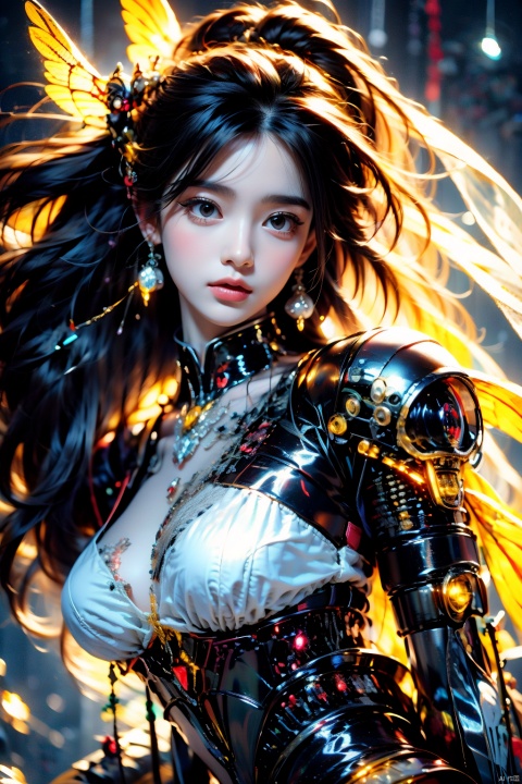 1girl,breasts,long hair,holding,weapon,holding weapon,standing,outdoors,floating hair,thigh strap,leotard,blue eyes,white hair,medium breasts,gloves,bangs,day,holding sword,full body,looking at viewer,closed mouth,headgear,armor,very long hair,solo,glowing,robot,[blush],building,white footwear,covered navel,mecha,hair between eyes,white gloves,hair ornament,black socks,sky,backlighting,white leotard,large breasts,cool,'((yellow and black exoskeleton))','((Augmented cyborg))','((Girl fused with          a wasp))'((yellow hair color))',wasp wings,wasp tattoo,action scene,queen bee,supermodel,(petalsfall）[[mechagirl]],mecha,up,mecha,,future,solo,looking at viewer,yellow eyes,weapon,white hair,wings,armor,mecha musume,v-fin,long hair,breasts,mecha angel,solo,looking at viewer,blue eyes,yellow eyes,weapon,white hair,wings,[[armor]],[mecha musume],v-fin,long ponytail hair,breasts,big ponytail,petite,whole    body,beautiful detailed   fullbody,standing,Maro  eyebrows,((white  skin)),white   hair,gray hair,(underboob of whitejacket),shoulder holster,leg holster,pencil skirt,[[mechagirl girl]],shortstacks,huge breasts,cat ear,mecha wings,pretty face,charming eyes,perfect shape,complex design,exquisite picture,[full body mech],white mecha shoes,[outer bone panzer],Photos of vast landscapes,(from below  you can see the sky and the fields),a girl standing in a flower bed looking up at the sky,(Full   moon :1.2),(meteor   :0.9),(nebula :1.3),BREAK  making art,mountains in  the   distance,trees,(warm light source :1.2),(fireflies :1.2),lights,purple and orange,intricate details,Write,BREAK (Masterpiece :1.2),(highest quality),4k,Super Detail,(Dynamic configuration :1.4),very detailed and colorful details (Rainbow colors :1.2),(Shining lights,          atmospheric lights),Fantastic,Magical,(Solo :1.2),Robot close-up with wings flying through the air,Mechanical Wings,Stay from Overwatch,Farah,from Overwatch,Echoes from Overwatch,Overwatch Reinhart,Overwatch design,Mechanical Angel,armor Angle with wings,Overwatch skin,Future robot Angel,8k HD wallpaper JPEG8k HD wallpaper, machinery,Cyberpunk, Cyberpunk Concept,流光,headset