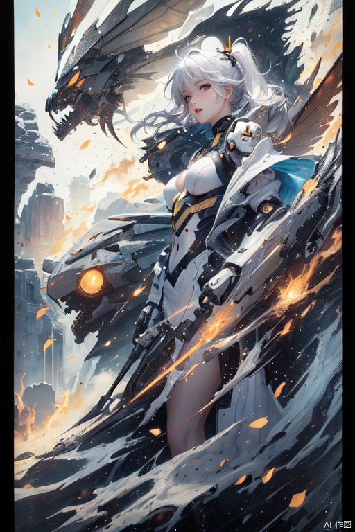 1girl,breasts,long hair,holding,weapon,holding weapon,standing,outdoors,floating hair,thigh strap,leotard,blue eyes,white hair,medium breasts,gloves,bangs,day,holding sword,full body,looking at viewer,closed mouth,headgear,armor,very long hair,solo,glowing,robot,[blush],building,white footwear,covered navel,mecha,hair between eyes,white gloves,hair ornament,black socks,sky,backlighting,white leotard,large breasts,cool,'((yellow and black exoskeleton))','((Augmented cyborg))','((Girl fused with          a wasp))'((yellow hair color))',wasp wings,wasp tattoo,action scene,queen bee,supermodel,(petalsfall）[[mechagirl]],mecha,up,mecha,,future,solo,looking at viewer,yellow eyes,weapon,white hair,wings,armor,mecha musume,v-fin,long hair,breasts,mecha angel,solo,looking at viewer,blue eyes,yellow eyes,weapon,white hair,wings,[[armor]],[mecha musume],v-fin,long ponytail hair,breasts,big ponytail,petite,whole    body,beautiful detailed   fullbody,standing,Maro  eyebrows,((white  skin)),white   hair,gray hair,(underboob of whitejacket),shoulder holster,leg holster,pencil skirt,[[mechagirl girl]],shortstacks,huge breasts,cat ear,mecha wings,pretty face,charming eyes,perfect shape,complex design,exquisite picture,[full body mech],white mecha shoes,[outer bone panzer],Photos of vast landscapes,(from below  you can see the sky and the fields),a girl standing in a flower bed looking up at the sky,(Full   moon :1.2),(meteor   :0.9),(nebula :1.3),BREAK  making art,mountains in  the   distance,trees,(warm light source :1.2),(fireflies :1.2),lights,purple and orange,intricate details,Write,BREAK (Masterpiece :1.2),(highest quality),4k,Super Detail,(Dynamic configuration :1.4),very detailed and colorful details (Rainbow colors :1.2),(Shining lights,          atmospheric lights),Fantastic,Magical,(Solo :1.2),Robot close-up with wings flying through the air,Mechanical Wings,Stay from Overwatch,Farah,from Overwatch,Echoes from Overwatch,Overwatch Reinhart,Overwatch design,Mechanical Angel,armor Angle with wings,Overwatch skin,Future robot Angel,8k HD wallpaper JPEG8k HD wallpaper, machinery