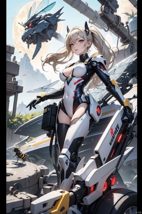  1girl,breasts,long hair,holding,weapon,holding weapon,standing,outdoors,floating hair,thigh strap,leotard,blue eyes,white hair,medium breasts,gloves,bangs,day,holding sword,full body,looking at viewer,closed mouth,headgear,armor,very long hair,solo,glowing,robot,[blush],building,white footwear,covered navel,mecha,hair between eyes,white gloves,hair ornament,black socks,sky,backlighting,white leotard,large breasts,cool,'((yellow and black exoskeleton))','((Augmented cyborg))','((Girl fused with a wasp))'((yellow hair color))',wasp wings,wasp tattoo,action scene,queen bee,supermodel,(petalsfall）[[mechagirl]],mecha,up,mecha,,future,solo,looking at viewer,yellow eyes,weapon,white hair,wings,armor,mecha musume,v-fin,long hair,breasts,mecha angel,solo,looking at viewer,blue eyes,yellow eyes,weapon,white hair,wings,[[armor]],[mecha musume],v-fin,long ponytail hair,breasts,big ponytail,petite,whole body,beautiful detailed fullbody,standing,Maro eyebrows,((white skin)),white hair,gray hair,(underboob of whitejacket),shoulder holster,leg holster,pencil skirt,[[mechagirl girl]],shortstacks,huge breasts,cat ear,mecha wings,pretty face,charming eyes,perfect shape,complex design,exquisite picture,[full body mech],white mecha shoes,[outer bone panzer],Photos of vast landscapes,(from below you can see the sky and the fields),a girl standing in a flower bed looking up at the sky,(Full moon :1.2),(meteor :0.9),(nebula :1.3),BREAK making art,mountains in the distance,trees,(warm light source :1.2),(fireflies :1.2),lights,purple and orange,intricate details,Write,BREAK (Masterpiece :1.2),(highest quality),4k,Super Detail,(Dynamic configuration :1.4),very detailed and colorful details (Rainbow colors :1.2),(Shining lights, atmospheric lights),Fantastic,Magical,(Solo :1.2),Robot close-up with wings flying through the air,Mechanical Wings,Stay from Overwatch,Farah,from Overwatch,Echoes from Overwatch,Overwatch Reinhart,Overwatch design,Mechanical Angel,armor Angle with wings,Overwatch skin,Future robot Angel,8k HD wallpaper JPEG8k HD wallpaper, machinery