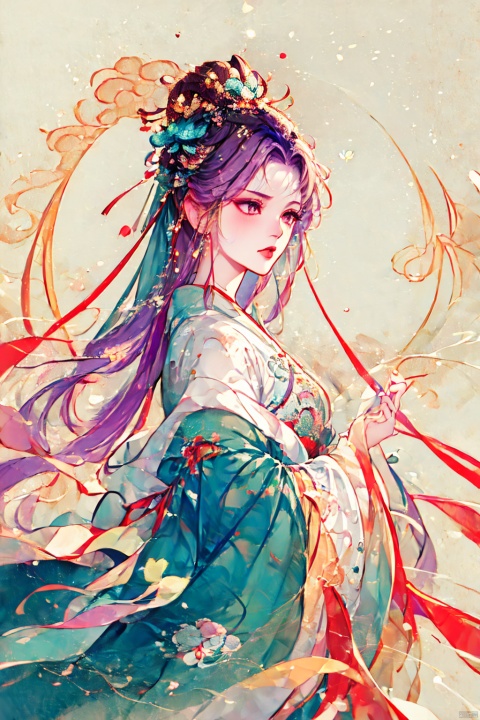  a woman in business attire, long hair, light purple hair, hair shawl, dabolang hairstyle, earring, fluffy hair, butterfly headdress, serious expression, mature face, beautiful anime portrait, palace, digital anime illustration, beautiful anime style, a beautiful fantasy female chairman, anime illustration, anime fantasy illustration, beautiful character painting, trending on artstration,（\personality\）, (\yan yu\), (\shen ming shao nv\), Ink scattering_Chinese style, midjourney portrait, guoflinke, yue , hair ornament , hanfu