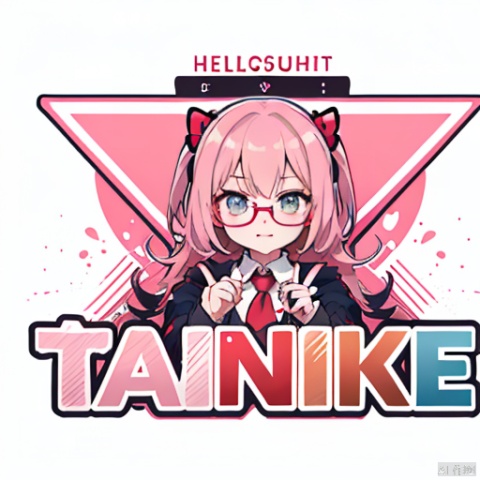  logo PMC , Arien view, logo,icon,red light,pink girl with glasses,hello kitty,white background