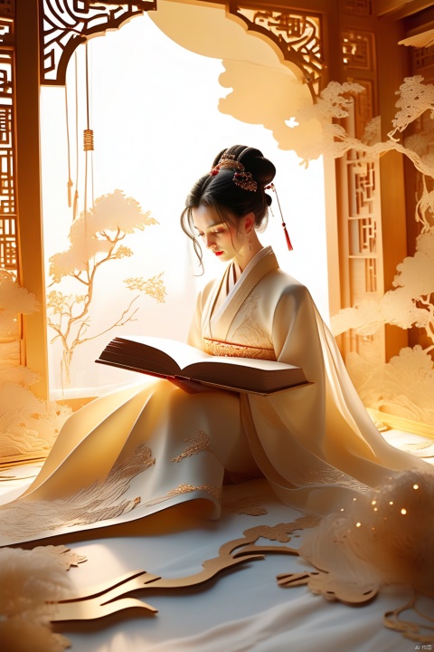 Screen Description
Semi-transparent embroidery, top light, backlight, a lighted book, seated in front, detailed art style, paper sculpture, geographic photo, high-resolution image, paper cut book design of an oriental palace, tilted photography style, 8k resolution, night scene, photo taken with a Nikon D750 with lights on top, cityscape style, intricate woodwork, grandiose gauges, Chinese book model, golden light style, pencil art illustration, high-resolution image, site-specific artwork, I can't believe how beautiful this is, negative hints, flowing golden art, light silk transparent material style, abstract design, ethereal phantom, lifelike, black and white tones.