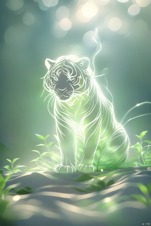 White tiger, optical fiber transparent material style, abstract design, ethereal phantom, lifelike,