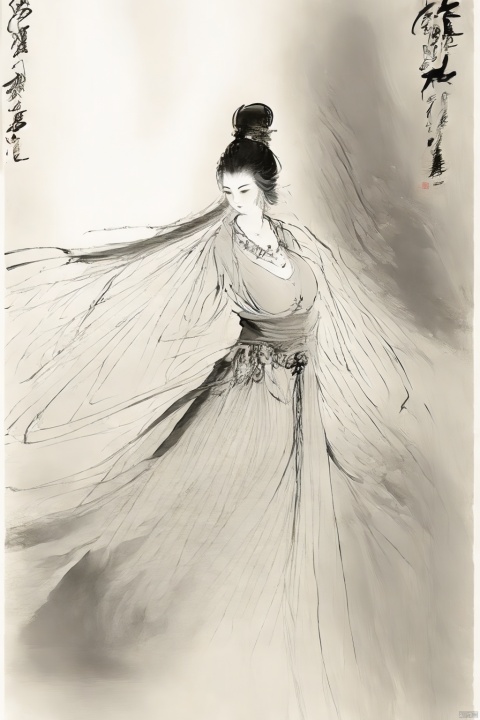 A girl, solo: 1.3), skirt, jewelry, long hair, necklace, earrings, perfect figure, standing, plump breasts, looking at the audience, Chinese clothing, Hanfu., smwuxia Chinese text blood weapon:sw