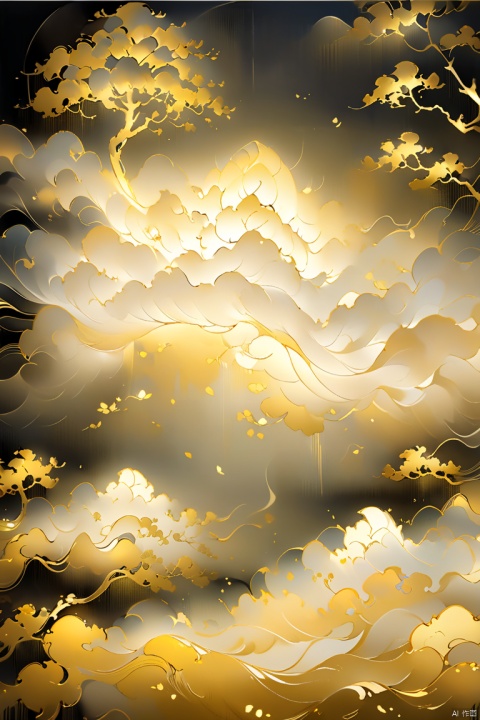 Translucent embroidery, top light, back light, cityscape, night, dark, lantern, Chinese text. , flowing gold art, silk transparent material style, abstract design, ethereal phantom, lifelike, black and white tones,