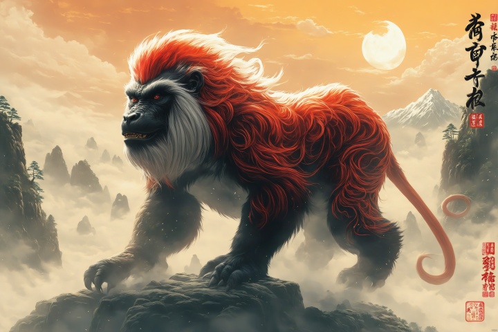 There is a beast in the mountains. It is shaped like an ape and has long arms. It is good at throwing. Its name is 廻.