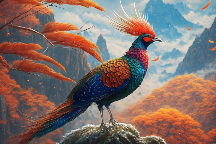 There is also a bird in the mountains, which looks like a pheasant but has colorful feathers. Its name is the Luan bird. When it appears, the world will be peaceful.