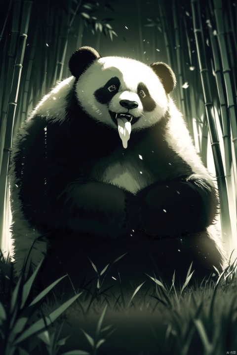  cute,no humans, bamboo,Bamboo forest, solo,panda, open mouth, blush, sitting, smile, outdoors, blurry, holding, tongue, brown eyes, day, cute,(panda:1.2), Face Score, bailing_monster,1 Panda,full body, (masterpiece, photo realism) (best quality) (dramatic lighting) (clear focus), exposure mixing,defocus, not looking at the camera, dynamic action style, depth of field, (hdr: 1.4), high contrast, advanced sense, Dark green tones, (movie, green and white: 0.85), (soft colors, dim colors, soothing tones: 1.3),