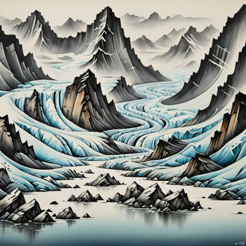 glacier,
Chinese ink painting,
