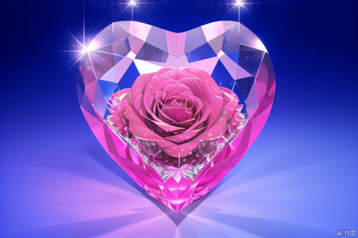love heart,love heart shape, a big crystal rose in a vase, crystal english text\(LOVE),crystal vase, no humans,gift box, ,pink theme, still life, ,pink fantasy ,fantasy red rose in the backround, crystal necklace,big diamond heart,CNliuli,GVJames,BlueTech