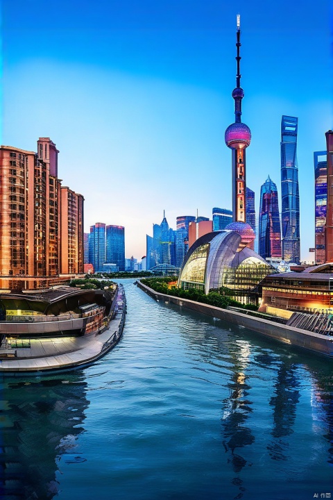 shanghai, city view, water, Ultra wide angle, (masterpiece, best quality, perfect composition, very aesthetic, absurdres, ultra-detailed, intricate details, Professional, official art, Representative work:1.3)