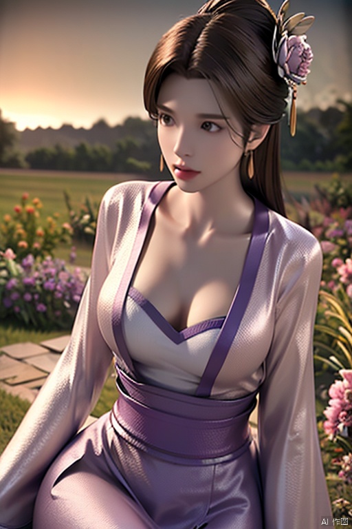  HDR, UHD, 8K, Highly detailed, best quality, masterpiece, 1girl, realistic, Highly detailed, (EOS R8, 50mm, F1.2, 8K, RAW photo:1.2), ultra realistic 8k cg,1girl,solo,long hair,brown hair,hair ornament,dress,brown eyes,jewelry,earrings,wide sleeves,sash,chinese clothes,realistic,hanfu,solo focus,peafect body,Bangs,Sidelocks,Bright eyes,big eyes,detailed eyes,beautiful eyes,hair ornament,hair flower,choker,[loli],,outdoors,water,flower, in the ((sea of flowers)), flower field,meadow,beautiful detailed sky,feather,nature,(sunlight), moist skin, shiny skin, glossy skin, (best illumination, best shadow, extremely delicate and beautiful), perfect lighting, original, highres, dynamic angle, floating,depth of field, caustics,lens flare,warm lighting,(official art,beautiful and aesthetic:1.2),beautiful face, ultra detailed eyes, looking_at_viewer,kind smile,((poakl)), Detail,glint,glowing,(Chest shot:1.4),sujieyu,Sitting,