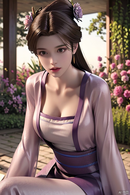  HDR, UHD, 8K, Highly detailed, best quality, masterpiece, 1girl, realistic, Highly detailed, (EOS R8, 50mm, F1.2, 8K, RAW photo:1.2), ultra realistic 8k cg,1girl,solo,long hair,brown hair,hair ornament,dress,brown eyes,jewelry,earrings,wide sleeves,sash,chinese clothes,realistic,hanfu,solo focus,peafect body,Bangs,Sidelocks,Bright eyes,big eyes,detailed eyes,beautiful eyes,hair ornament,hair flower,choker,[loli],,outdoors,water,flower, in the ((sea of flowers)), flower field,meadow,beautiful detailed sky,feather,nature,(sunlight), moist skin, shiny skin, glossy skin, (best illumination, best shadow, extremely delicate and beautiful), perfect lighting, original, highres, dynamic angle, floating,depth of field, caustics,lens flare,warm lighting,(official art,beautiful and aesthetic:1.2),beautiful face, ultra detailed eyes, looking_at_viewer,kind smile,((poakl)), Detail,glint,glowing,(Chest shot:1.4),sujieyu,Sitting,
