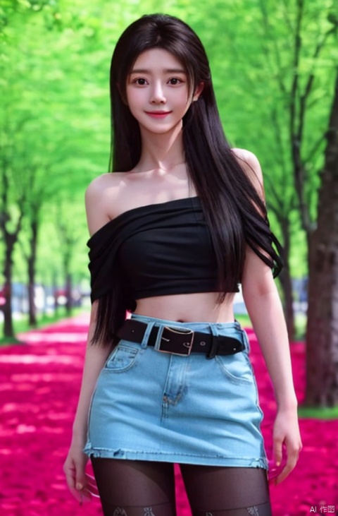  best quality, masterpiece, cowboy_shot,(Good structure), DSLR Quality,Depth of field,kind smile,looking_at_viewer,Dynamic pose,
 1girl, 3d, bare_shoulders, belt, blurry, blurry_background, blurry_foreground, branch, , , , collarbone, *******_photo, denim, denim_skirt, depth_of_field, , lips, long_hair, looking_at_viewer, midriff, miniskirt, motion_blur, navel, outdoors, photo_\(medium\), realistic, skirt, solo, standing, tree, , , , blackpantyhose, , , , , , , , , xuner